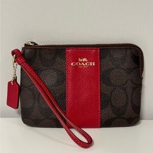 Coach Red and Brown Monogram Wristlet